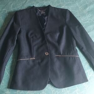 DKNY Dark Gray Blazer With Gold Zipper Pockets